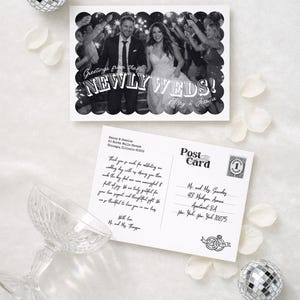 Wedding Thank You Cards, Printable Scalloped Vintage Photo Postcard, Customizable Canva Digital Files for Newlywed Thank You Notes image 2