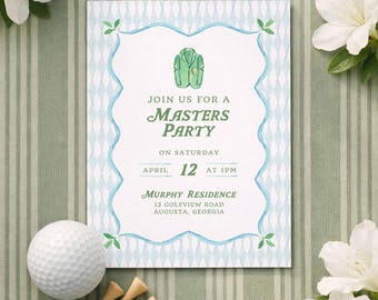 Golf Viewing Party Invitation Template, Hand Painted Watercolor Masters Theme, Editable Digital Invite for Golf Events, Hosting Watch Party
