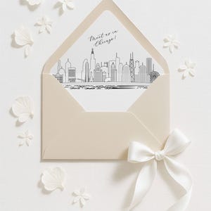Chicago Skyline Envelope Liner Template, Printable Invitation Liner, Wedding Liner, DIY envelope insert, Neutral Black and White Art Design