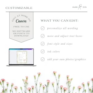 Hand-Painted Wedding Bar Menu Template, Watercolor Signature Drinks Sign, Editable Canva Bar Sign, Cocktail Menu Printable, Bloomfield afbeelding 8
