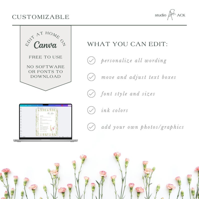 Hand-Painted Wedding Bar Menu Template, Watercolor Signature Drinks Sign, Editable Canva Bar Sign, Cocktail Menu Printable, Bloomfield afbeelding 8