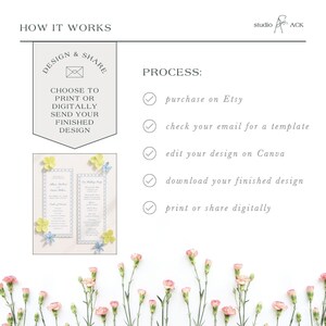 Watercolor Blue Wedding Program Template, Double-Sided Ceremony Outline, Rattan and Stripes, Order of Events, Editable in Canva, Veranda Bild 8