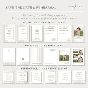 a collection of wedding invitation designs, including save the date and rehearal options, as well as various types of wedding invitations.