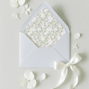 Hand Painted Chinoiserie Envelope Liner Template, White and Hint of Blue Watercolor Floral Pattern for Wedding Invitations, Printable Insert