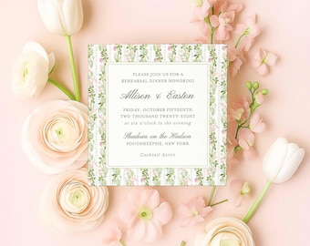 Floral Rehearsal Dinner Invitation Template, Hand-Painted Watercolor Flowers, Editable Canva Rehearsal Invite, Printable, Bloomfield