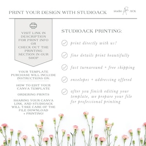 a floral background with a text box containing information about StudioAck printing services.