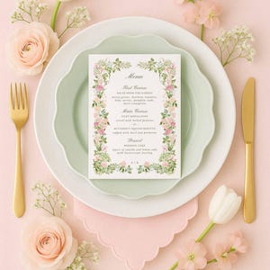 Hand Painted Wedding Menu Template, Watercolor Floral Reception Menu, Editable Canva Menu Card, Elegant Dinner Menu Printable, Bloomfield