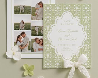 Save the Date Template, Hand Drawn Luxury Grandmillennial Design, Fully Editable Canva Wedding Save the Date, Printable Stationery, Fleur