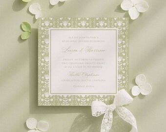 Printable Rehearsal Dinner Invitation Template, Hand Drawn Floral Design, Modern Grandmillennial Style, Customizable Botanical Card, Fleur
