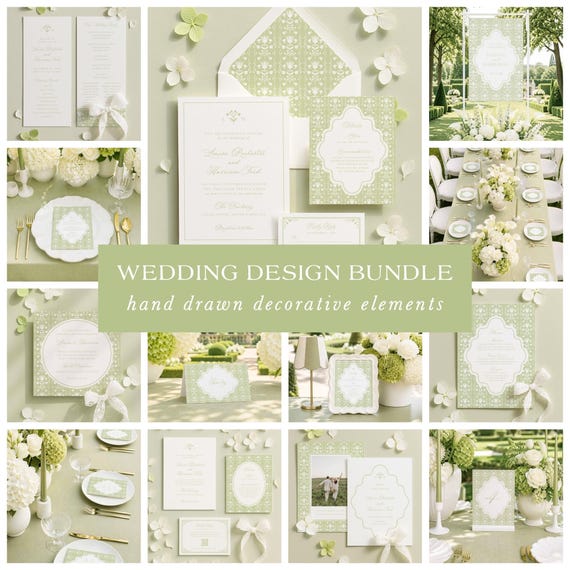 Elegant Wedding Bundle Template, Hand Drawn Grandmillennial Floral Design, Editable Wedding Stationery Set, Canva Printable Wedding, Fleur