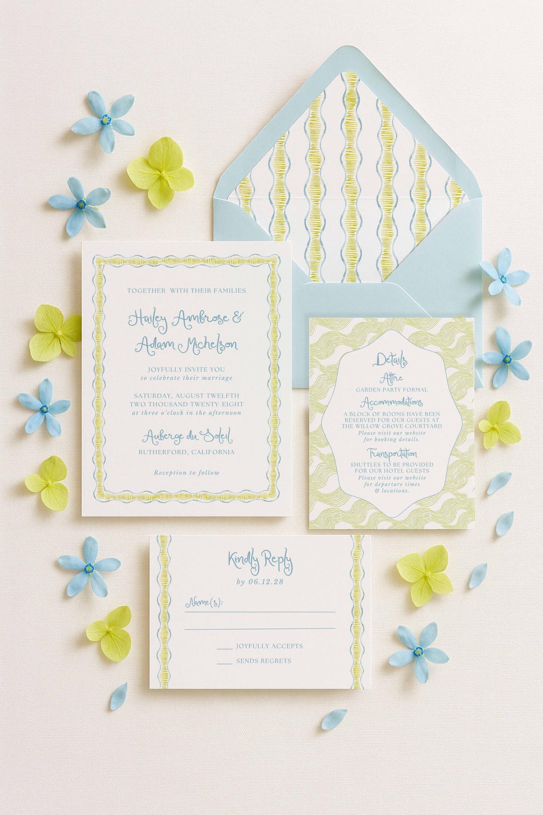 Fun Wavy Invitation Suite Template, Hand Painted Modern Whimsical ...
