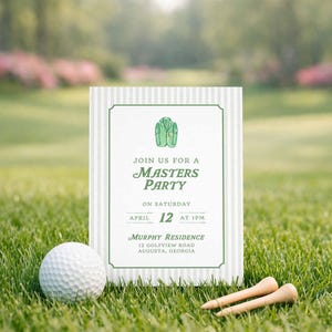 Golf Watch Party Invitation Template, Hand Painted Watercolor Green Masters Theme, Digital Editable Golf Event, Printable Canva Invite
