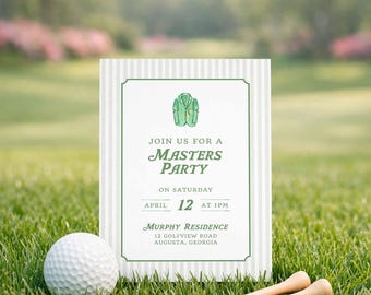 Golf Watch Party Invitation Template, Hand Painted Watercolor Green Masters Theme, Digital Editable Golf Event, Printable Canva Invite
