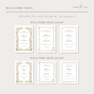 Hand Painted Floral Wedding Template Bundle, Watercolor Canva Invitation Suite, Editable Wedding Signs, Menus, Place Cards, Bloomfield image 11