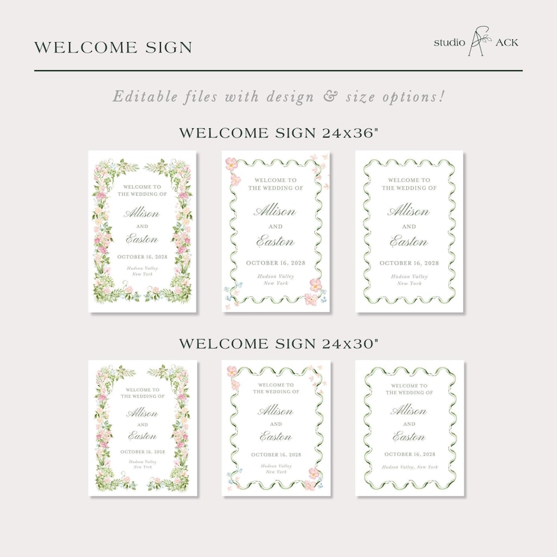 Hand Painted Floral Wedding Template Bundle, Watercolor Canva Invitation Suite, Editable Wedding Signs, Menus, Place Cards, Bloomfield image 11