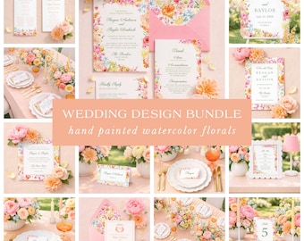 Colorful Wedding Watercolor Floral Bundle, Bright Hand Painted Flowers for Invitations, Signage, and Menus, Editable Canva Set, Colorbloom
