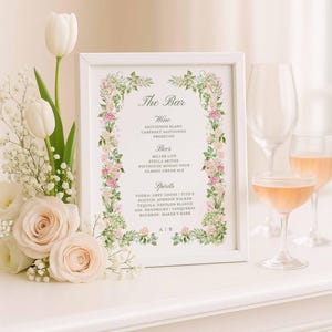 Hand-Painted Wedding Bar Menu Template, Watercolor Signature Drinks Sign, Editable Canva Bar Sign, Cocktail Menu Printable, Bloomfield afbeelding 6
