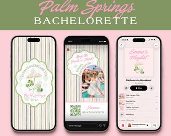 Palm Springs Bachelorette Phone Template Kit, Instagram Story Templates, Playlist Covers, Phone Wallpaper, Group Chat Icons, Pink & Green