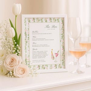 Hand-Painted Wedding Bar Menu Template, Watercolor Signature Drinks Sign, Editable Canva Bar Sign, Cocktail Menu Printable, Bloomfield afbeelding 11
