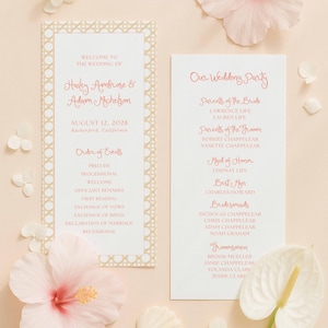 Rattan Wedding Program Template, Hand Painted Watercolor Natural Cane Pattern, Peach Breeze