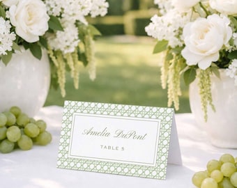Green Rattan Wedding Escort Cards Template, Watercolor & Stripes, Luxury Wedding Seating Card, Folded and Flat Escort Options, Pinehurst