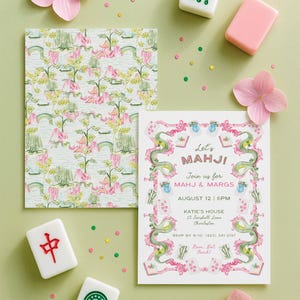 Mahj & Margs Invite Template, Mahjong Party Invitation, Hand Painted Watercolor, Game Night, Mahjong Tiles and Cane Frame image 3
