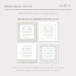 Green Stripe Rehearsal Dinner Invitation, Watercolor Stripe Rehearsal Template, Editable Canva Printable Invite Insert Card, Grove image 4