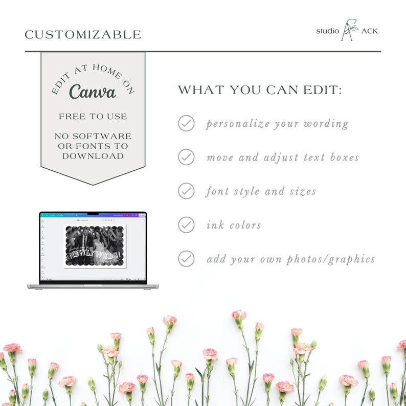 Wedding Thank You Cards, Printable Scalloped Vintage Photo Postcard, Customizable Canva Digital Files for Newlywed Thank You Notes image 6