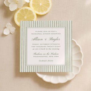 Green Stripe Rehearsal Dinner Invitation, Watercolor Stripe Rehearsal Template, Editable Canva Printable Invite Insert Card, Grove