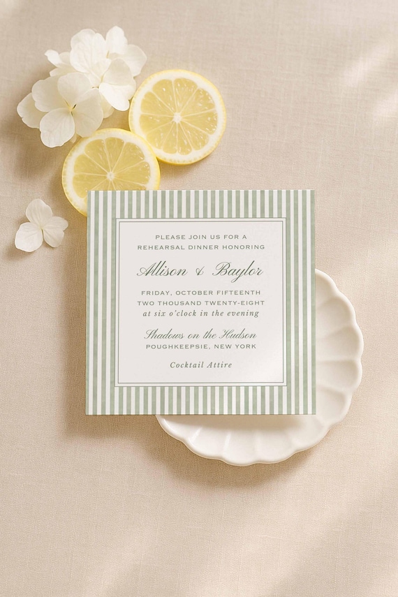 Green Stripe Rehearsal Dinner Invitation, Watercolor Stripe Rehearsal Template, Editable Canva Printable Invite Insert Card, Grove