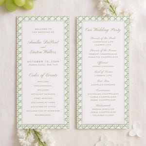 Green Rattan Wedding Program Template, Printable Ceremony Program, Green Decor Theme, Double Sided, Editable in Canva, Pinehurst