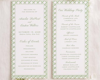 Green Rattan Wedding Program Template, Printable Ceremony Program, Green Decor Theme, Double Sided, Editable in Canva, Pinehurst