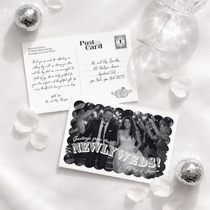 Wedding Thank You Cards, Printable Scalloped Vintage Photo Postcard, Customizable Canva Digital Files for Newlywed Thank You Notes