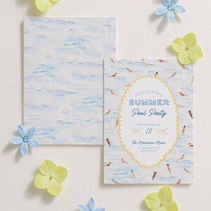 Summer Pool Party Invitation Template, Fun Hand Painted Watercolor Swim Party Invite, Summer Celebration, Poolside Event image 11