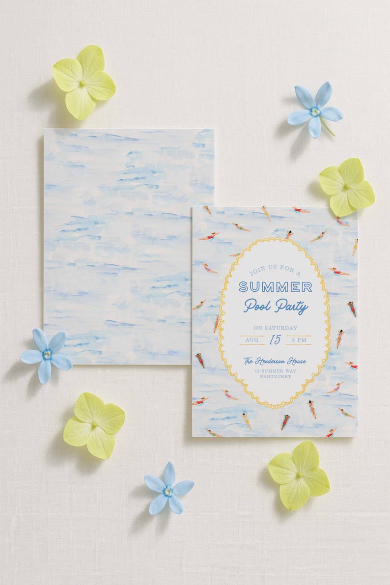 Summer Pool Party Invitation Template, Fun Hand Painted Watercolor Swim Party Invite, Summer Celebration, Poolside Event image 11