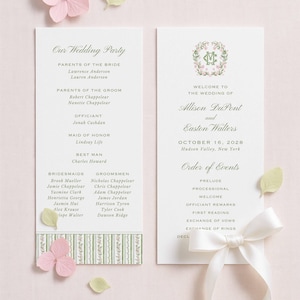Wedding Program Template, Watercolor Floral Design, Editable Canva Double Sided Ceremony Program, Blush Pink and Green Florals, Bellafleur