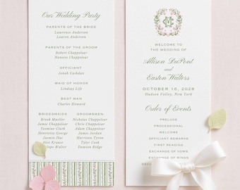 Wedding Program Template, Watercolor Floral Design, Editable Canva Double Sided Ceremony Program, Blush Pink and Green Florals, Bellafleur