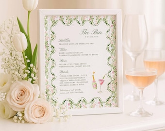 Hand-Painted Wedding Bar Menu Template, Watercolor Signature Drinks Sign, Editable Canva Bar Sign, Cocktail Menu Printable, Bloomfield