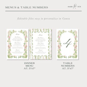 Hand Painted Floral Wedding Template Bundle, Watercolor Canva Invitation Suite, Editable Wedding Signs, Menus, Place Cards, Bloomfield image 9