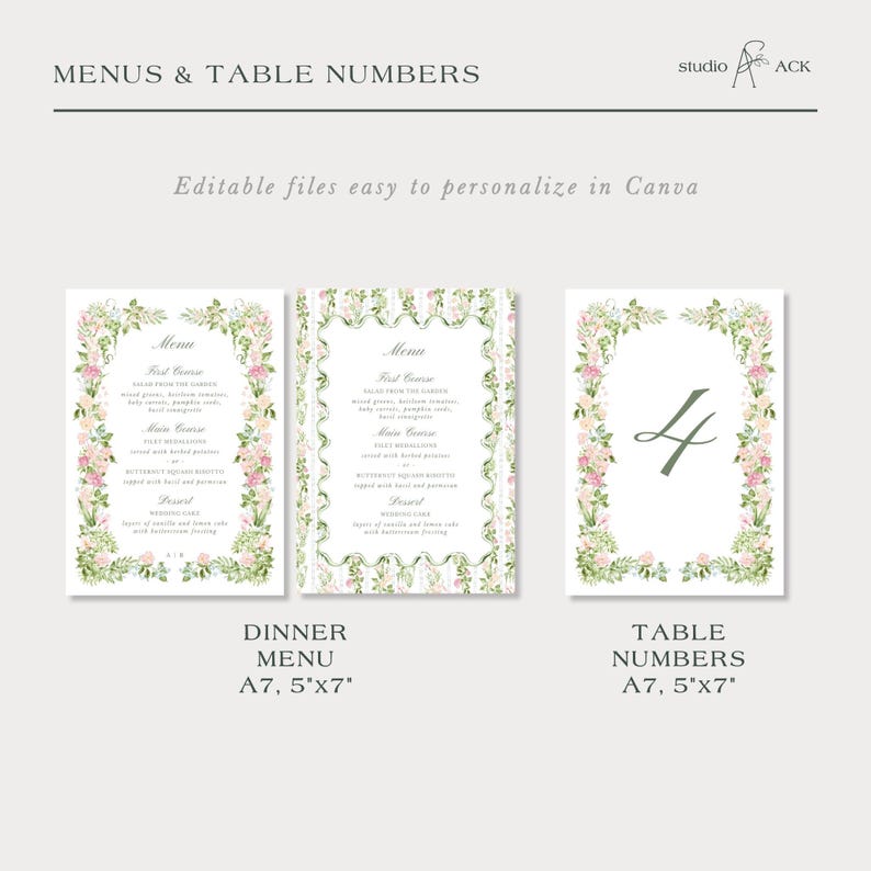 Hand Painted Floral Wedding Template Bundle, Watercolor Canva Invitation Suite, Editable Wedding Signs, Menus, Place Cards, Bloomfield image 9