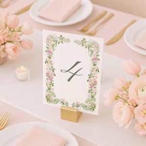 Hand-Painted Script Floral Table Numbers, Editable Template, Printable Wedding Table Cards, Elegant Watercolor Centerpiece Decor, Bloomfield