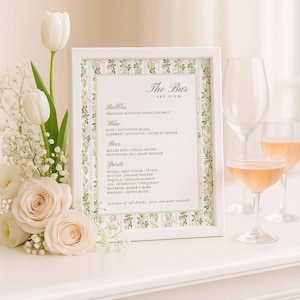 Hand-Painted Wedding Bar Menu Template, Watercolor Signature Drinks Sign, Editable Canva Bar Sign, Cocktail Menu Printable, Bloomfield afbeelding 3