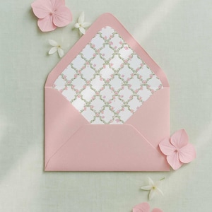 Watercolor Trellis Envelope Liner Template, Hand Painted Pink Wedding Florals, DIY Invite Insert, Garden Wedding Envelope Design, Treillage