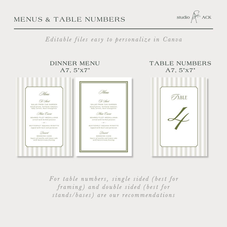 The image is a collage of three images, each depicting a different aspect of menus and table numbers. The first image shows a menu with a table number, the second image displays a table number, and the third image features a table number. The image recommendations suggest that single-sided and double-sided framing and bases are the best options for these items.