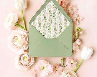 Wedding Envelope Liner Template, Printable Floral Envelope Insert, Hand Painted Watercolor Striped Grandmillennial Pattern, Bloomfield