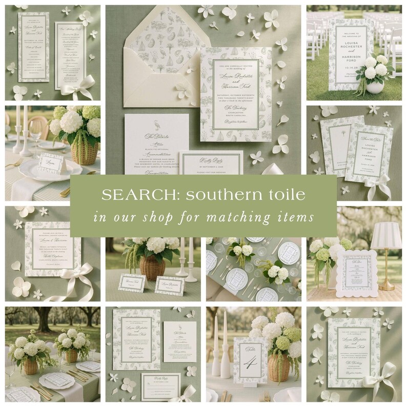 Southern Toile Table Numbers, Coastal Palmetto & Egret Pattern, Fine ...