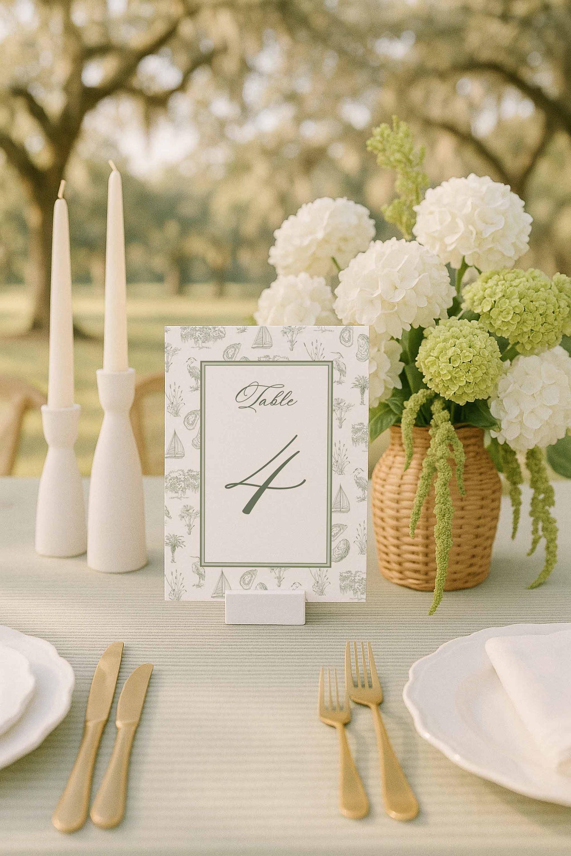 Southern Toile Table Numbers, Coastal Palmetto & Egret Pattern, Fine ...