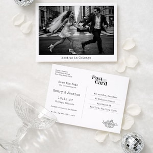 Vintage Minimalist Save the Date Card Template, Wedding Postcard Design with Typewriter Font, QR Code, Polaroid Style, Wedding Photo Card