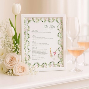 Hand-Painted Wedding Bar Menu Template, Watercolor Signature Drinks Sign, Editable Canva Bar Sign, Cocktail Menu Printable, Floral2