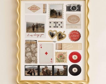 Vintage Matchbook Poster Print, Classic Photo Collage Wall Art, Romantic Gift, Personalized Keepsake, Trendy Home Decor, Digital Download